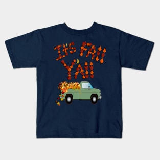 Fall Quote It’s Fall Y’all Green Truck & Autumn Leaves Kids T-Shirt